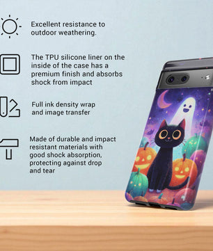 Halloween Google Pixel Phone Case - Cute Black Cat And Pumpkins  - for Google Pixel 9 Pro XL, Pixel 8 Case Pixel 7 6 5