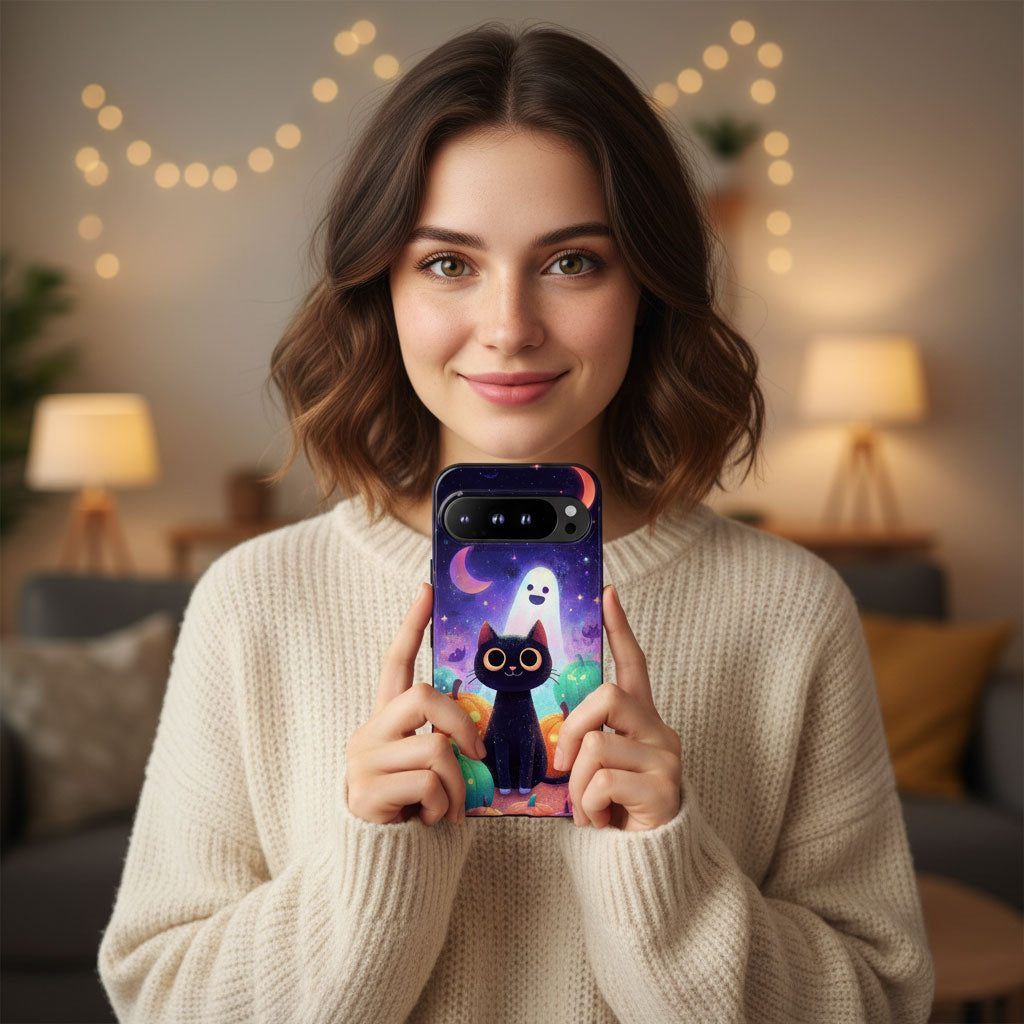 Halloween Google Pixel Phone Case - Cute Black Cat And Pumpkins  - for Google Pixel 9 Pro XL, Pixel 8 Case Pixel 7 6 5
