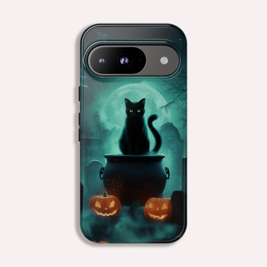 Black Cat Halloween Google Pixel Phone Case - Creepy Black Cat Case -  Pixel 9 Pro XL, Pixel 8 Case Pixel 7 6 5 4 3