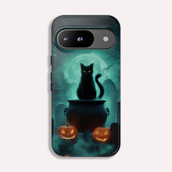Black Cat Halloween Google Pixel Phone Case - Creepy Black Cat Case -  Pixel 9 Pro XL, Pixel 8 Case Pixel 7 6 5 4 3
