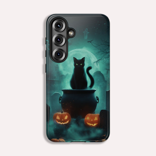 Black Cat Halloween Samsung Galaxy Phone Case - Creepy Black Cat Case -  Galaxy S25 S24 S23 S22 S21