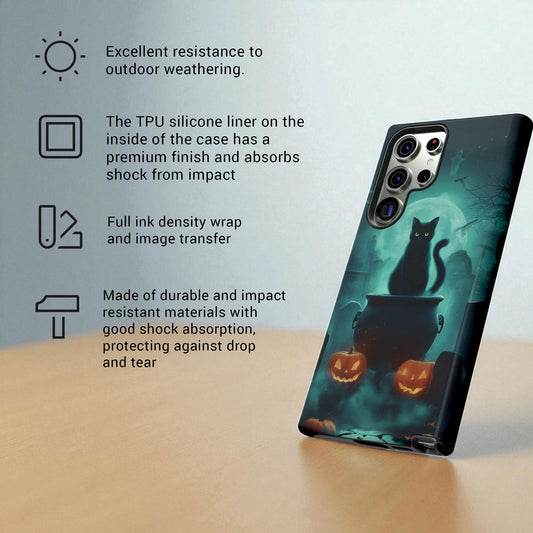 Black Cat Halloween Samsung Galaxy Phone Case - Creepy Black Cat Case -  Galaxy S25 S24 S23 S22 S21