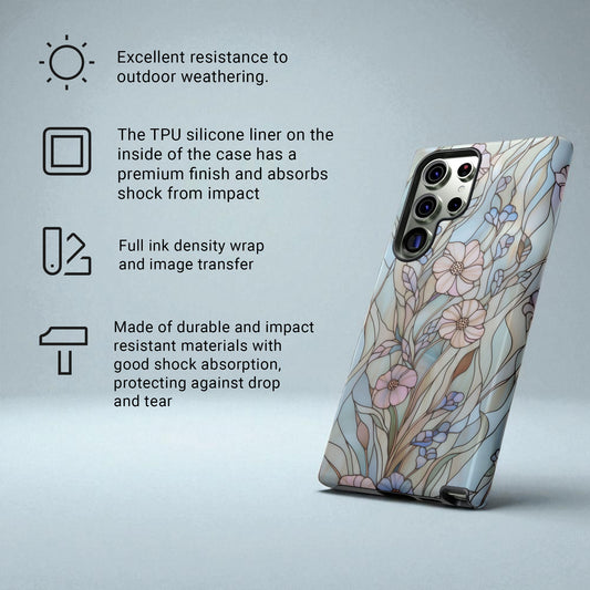 Wildflower Stained Glass Effect Tough Phone Case for Samsung Galaxy S25 S24 S23 S22 S21